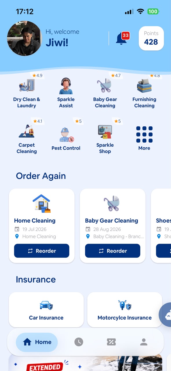AeroSparkle mobile app services screen